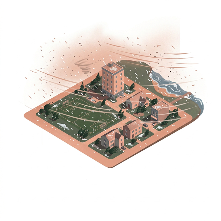 Illustration of the affected neighborhood: STORMS, HIGH WINDS & HAIL
