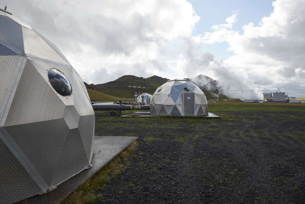 Pods, operated by Carbfix, containing technology for storing carbon dioxide underground, in Hellisheidi, Iceland, on Tuesday, Sept. 7, 2021. Startups Climeworks AG and Carbfix are working together to store carbon dioxide removed from the air deep underground to reverse some of the damage CO2 emissions are doing to the planet. Photographer: Arnaldur Halldorsson/Bloomberg via Getty Images